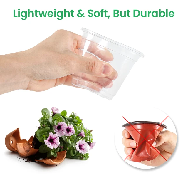 36 paquets de Pots de pépinière transparents renforcés de 6.7/5/4/3.5 pouces avec trou de Drainage, paquet de variété Transparent, semis de pots de plantes en plastique 4