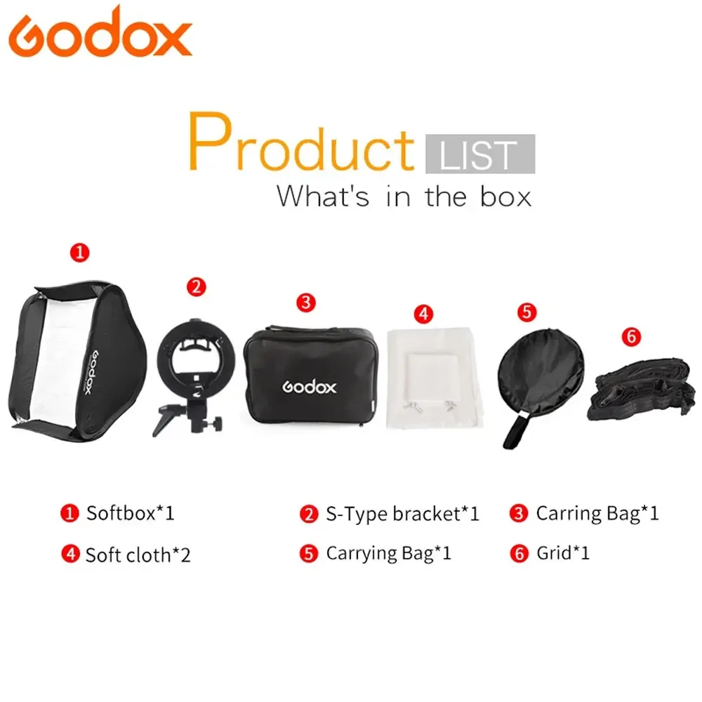 Godox 40x40 50x50 60x60 80x80cm Softbox with S1 S-Type Bracket Honeycomb Grid Bowens Mount Flash Bracket Mount Foldable Softbox bowens mount softbox photography softbox portable softbox