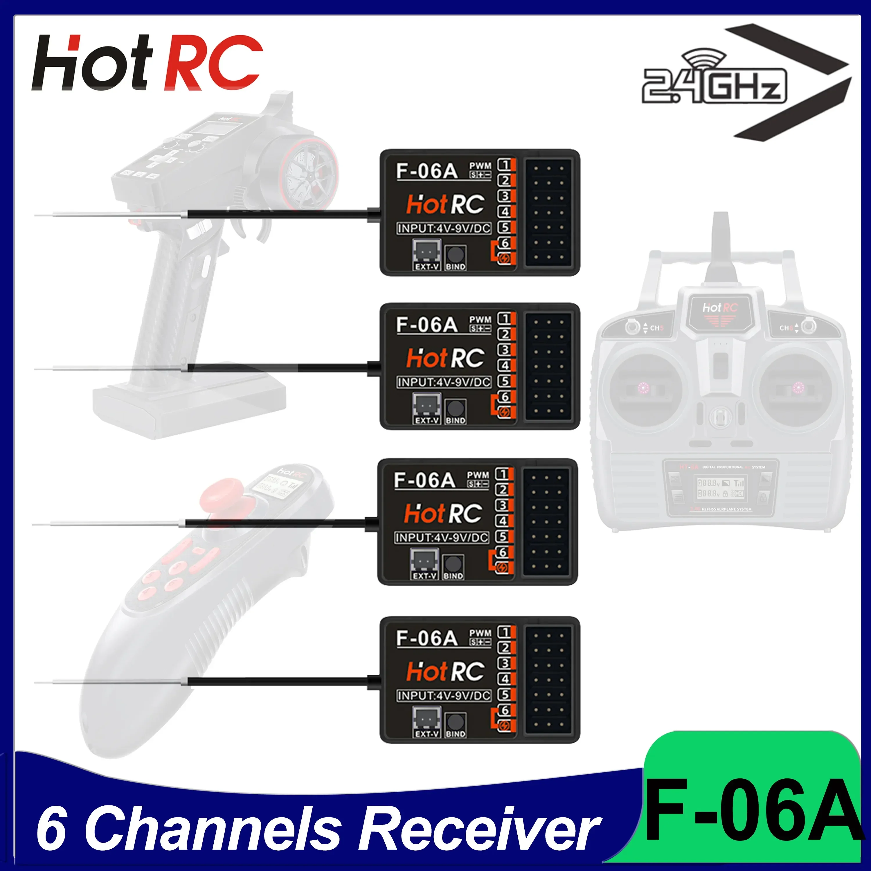 1/2/4PCS HOTRC DS-600 DS600 CH 2.4GHz FHSS Radio System 6CH Receiver for  Transmitter Remote Controller PWM GFSK Model Boat