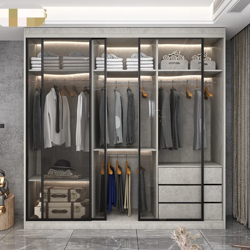 SimpleModernSlidingDoorWardrobeDressingTableIntegrated