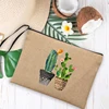 Cactus Print Linen Bag Women Makeup Bags Summer Outdoor Beach Handbags Female Cosmetic Storage Pouch Travel Wash Organizer Gifts 6