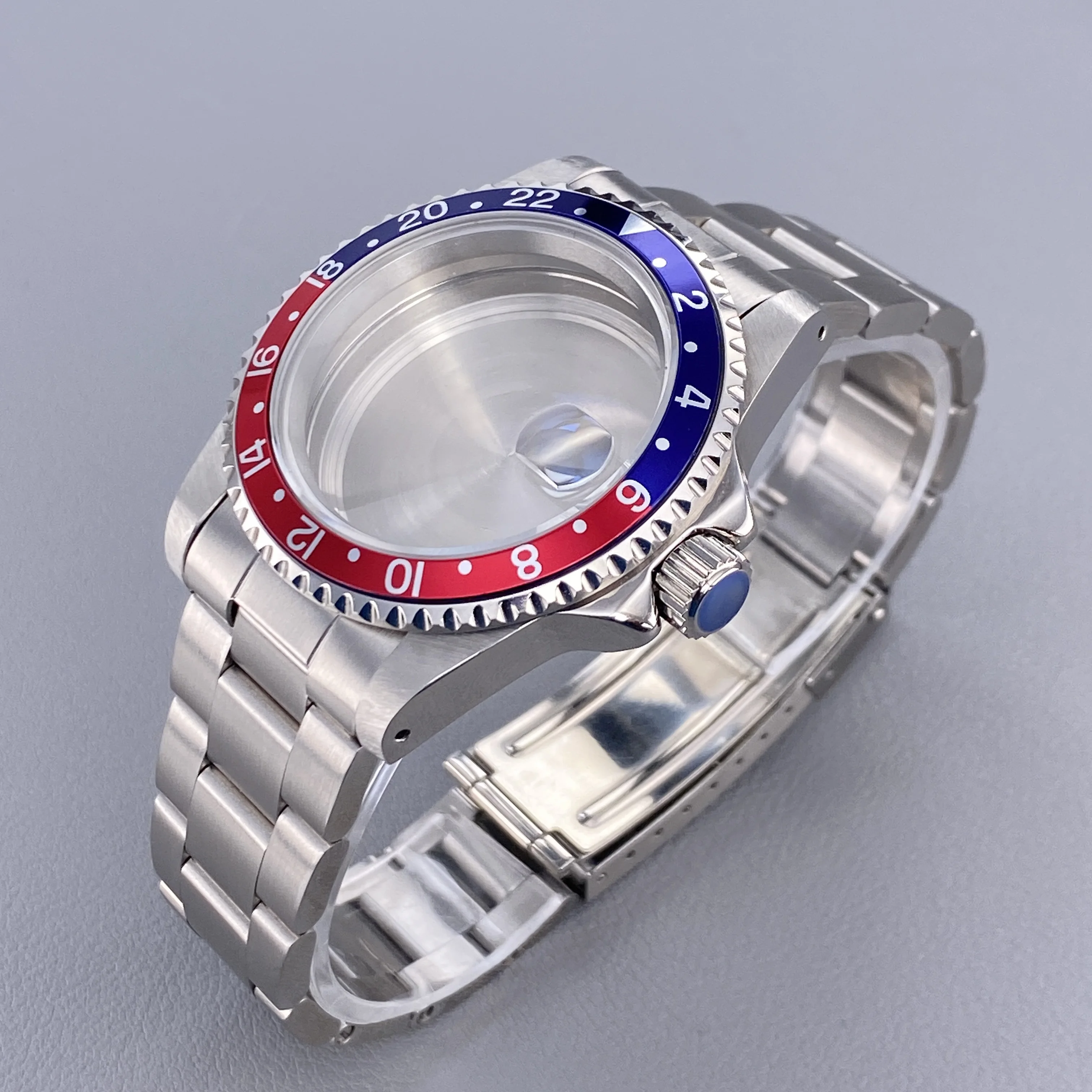 Vintage 39.5MM GMT/SUB Watch Case with 120-Click Bezel & Sapphire Glass