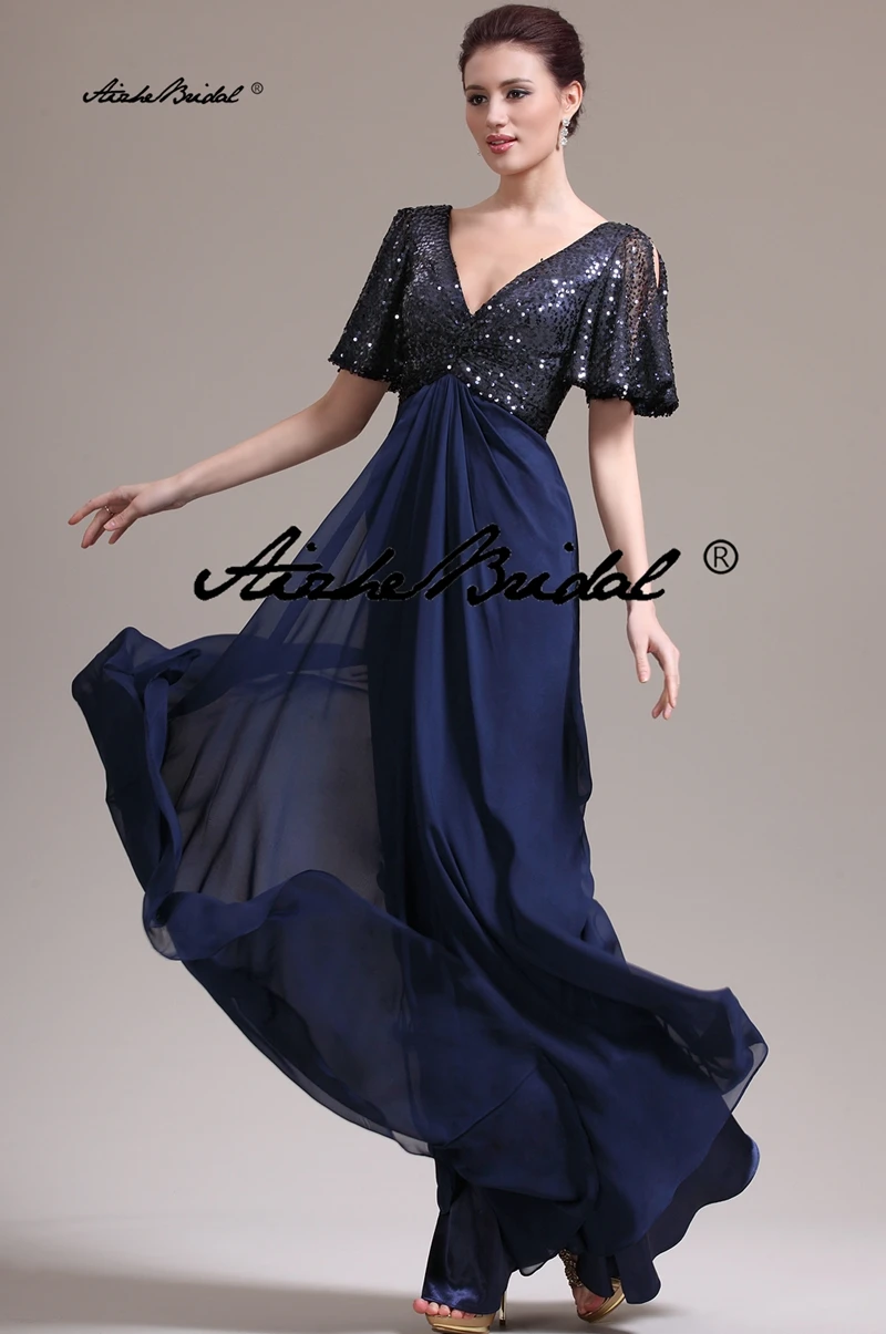 

Sexy V neck Mother Of The Bride Dresses With Sequined Batwing Sleeve Backless Long Evening Party Gowns for Wedding