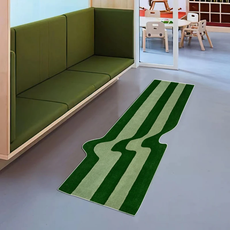 Green Kitchen Rug Irregular Striped Floor Mat Runner Rug Accent Modern Carpet Home Decor Abstract Soft Flannel Non Slip Gift