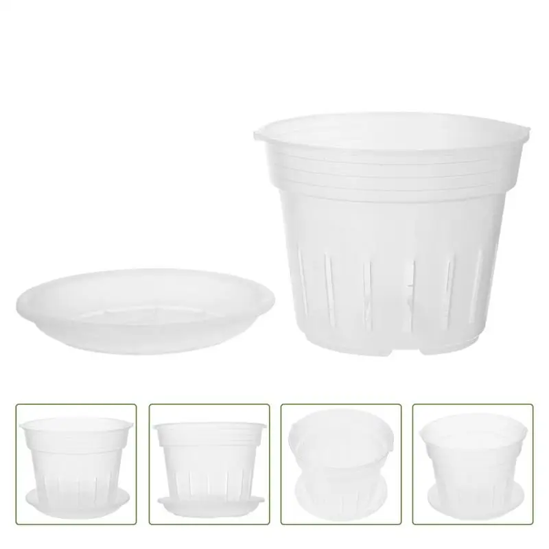 1set Orchid Pots With Holes Ventilate Holes Flowerpot Plastic Planter Plant Pots Clear Flower Pot With Tray