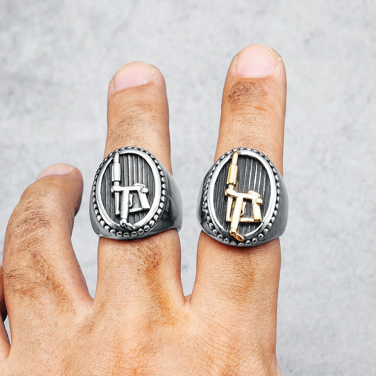 Tattoo Machine Men Rings 316L Stainless Steel Street Barbershop Tattoo Artist Rap Rock Party for Friend Couple Jewelry Best Gift 4