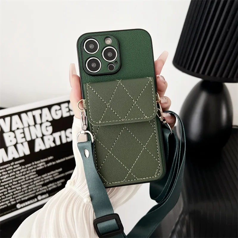 Leather Dust-Proof Phone Case with Wide Lanyard and Card Holder