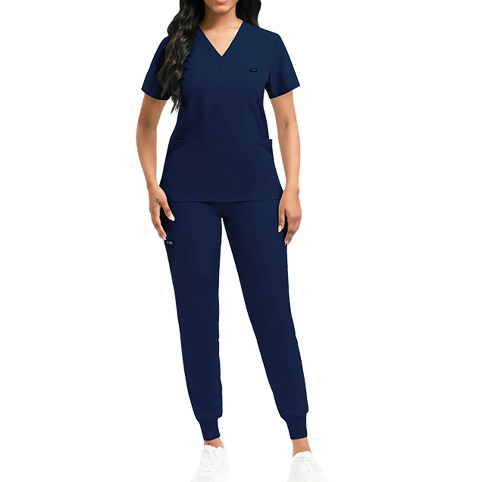 Women's Nurse Scrub Set V-Neck Short Sleeve Multi-Color Multi-Pocket Jogger Pants Medical Uniform Healthcare Workwear