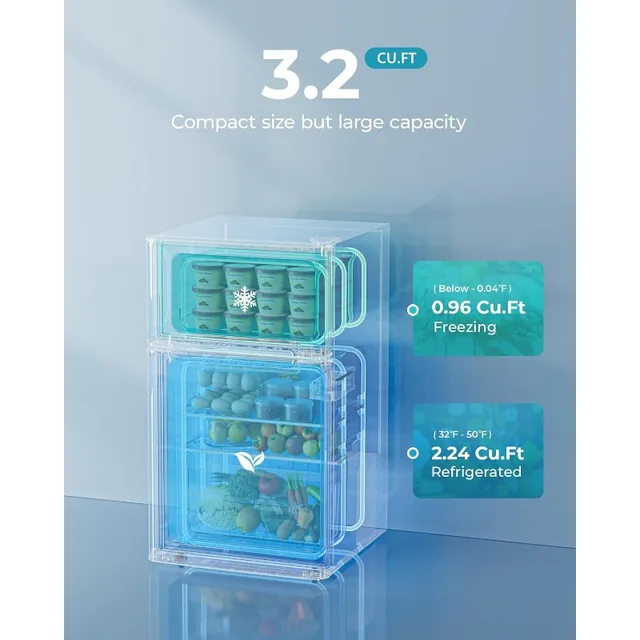 EUHOMY Mini Fridge with Freezer, 3.2 Cu.Ft Mini Refrigerator, Dorm Fridge with 2 Door For Bedroom/Apartment/Office-Food 2