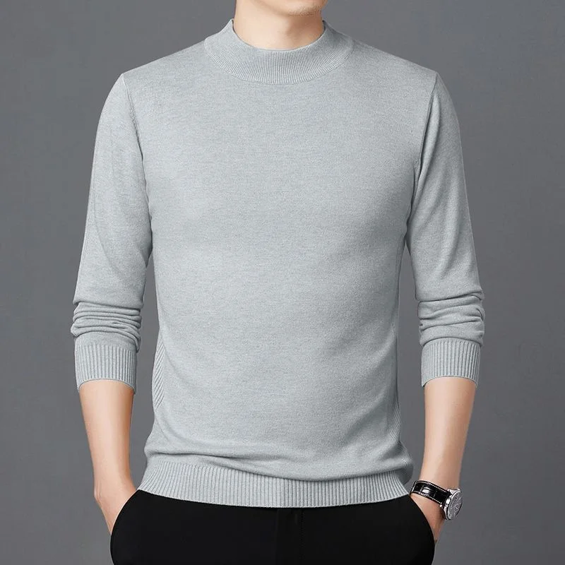 2023 Autumn and Winter Fashion Trend Simple and High-end Threaded Half High Neck Long Sleeved Pullover Knitted Sweater for Men