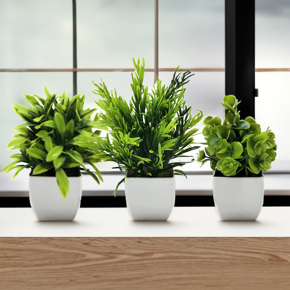 Artificial Potted Plant - Small Plastic Fake Plant For Indoor/Outdoor Home  Decor
