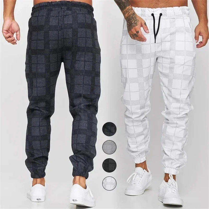MensPlaidCasualPantsNewPlaidStripedDrawstringJoggerPantsfor