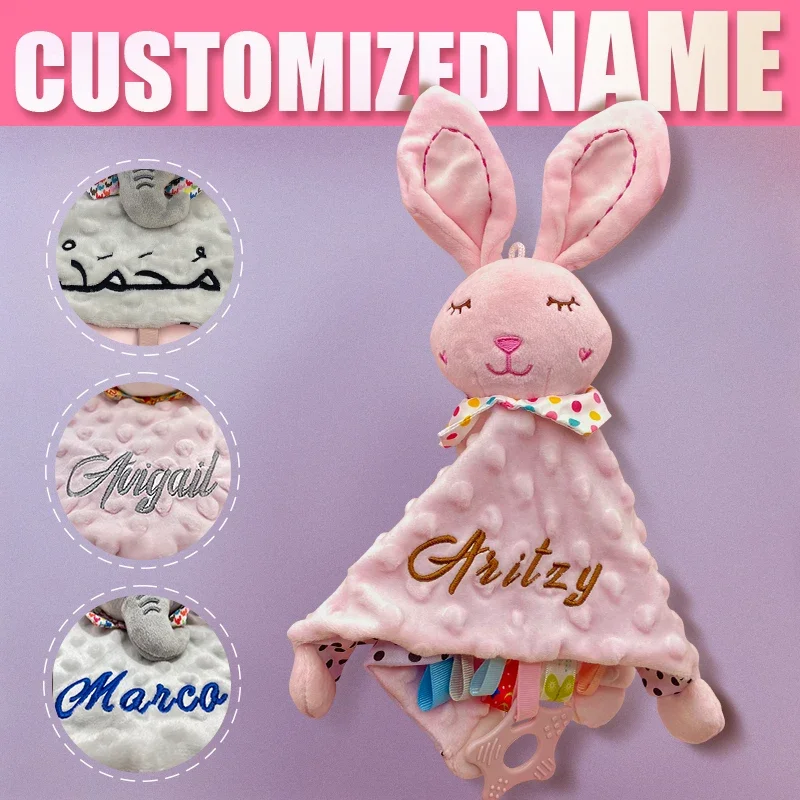 Security Blanket Baby Name Customization Comforter Blanket Plush Stuffed Newborn Sleeping Dolls Kids Fashion Sleep Toy Soother