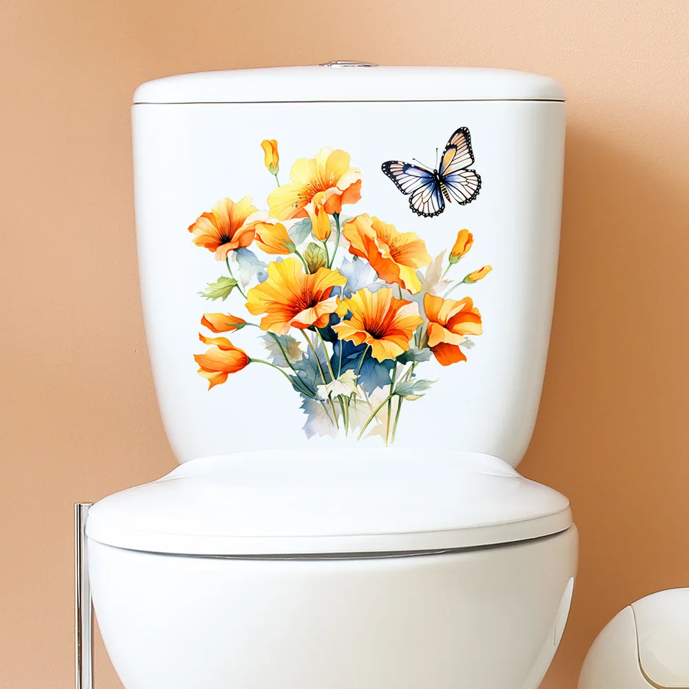 1pcs Painted Flowers Butterfly Home Bedroom Toilet Toilet Decorative Wall Paste Self-Adhesive