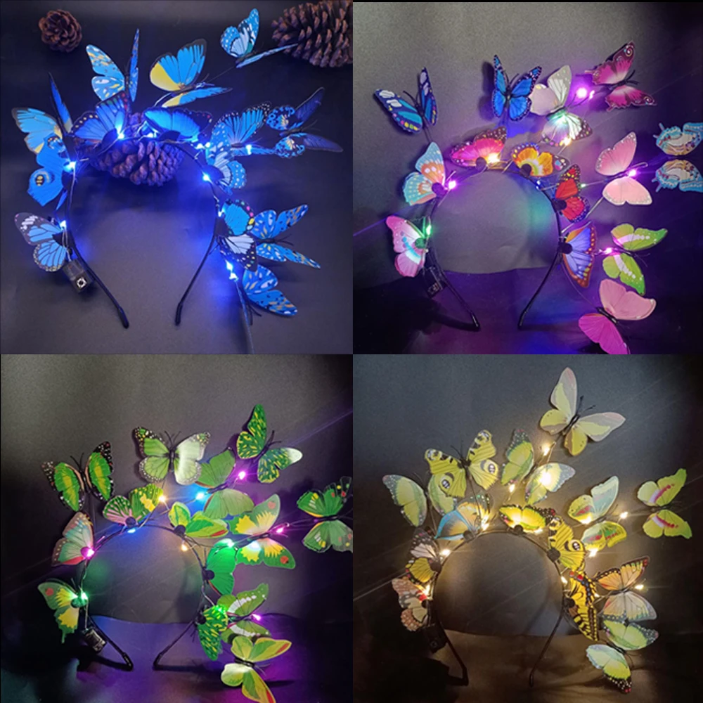 

1Pc Glowing Butterfly Headband with LED Lights Baby Shower Birthday Decorations Girls Wedding Bridesmaids Halloween Christmas