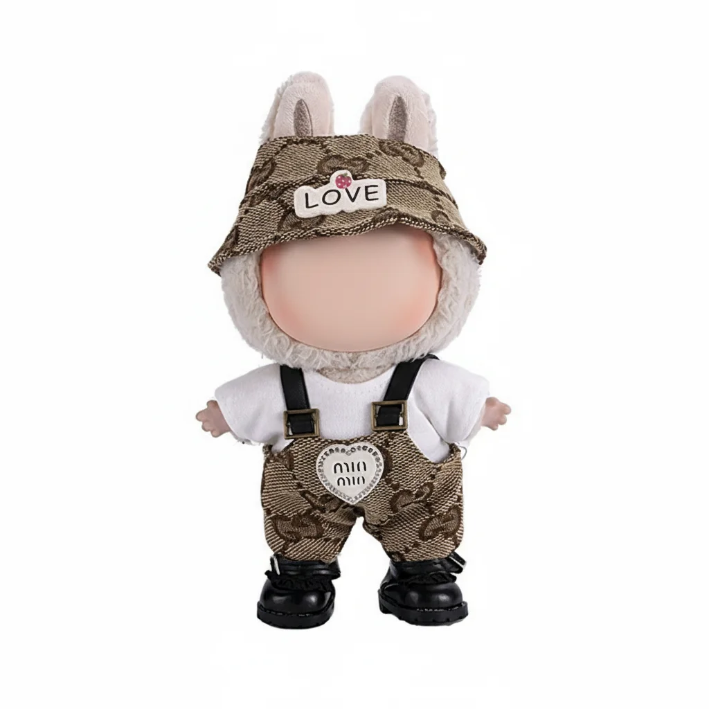 17cm Mini Doll'S Clothes Outfit Accessories For Labubu V1 V2 V3 Striped Overalls Hats Glasses Shoes Cool Handsome Clothing Gift