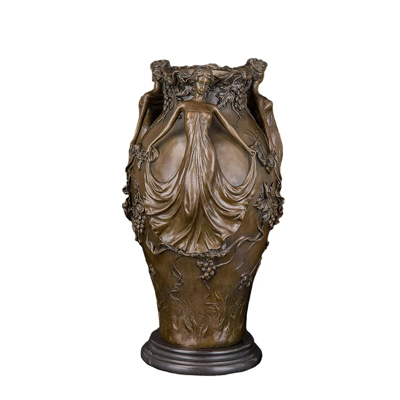 

XN-054 Hotel Ornaments Bronze Art Carving Flower Vase Elf Statue Figurines Home Room Desk Decoration Sculpture For Wedding Gift