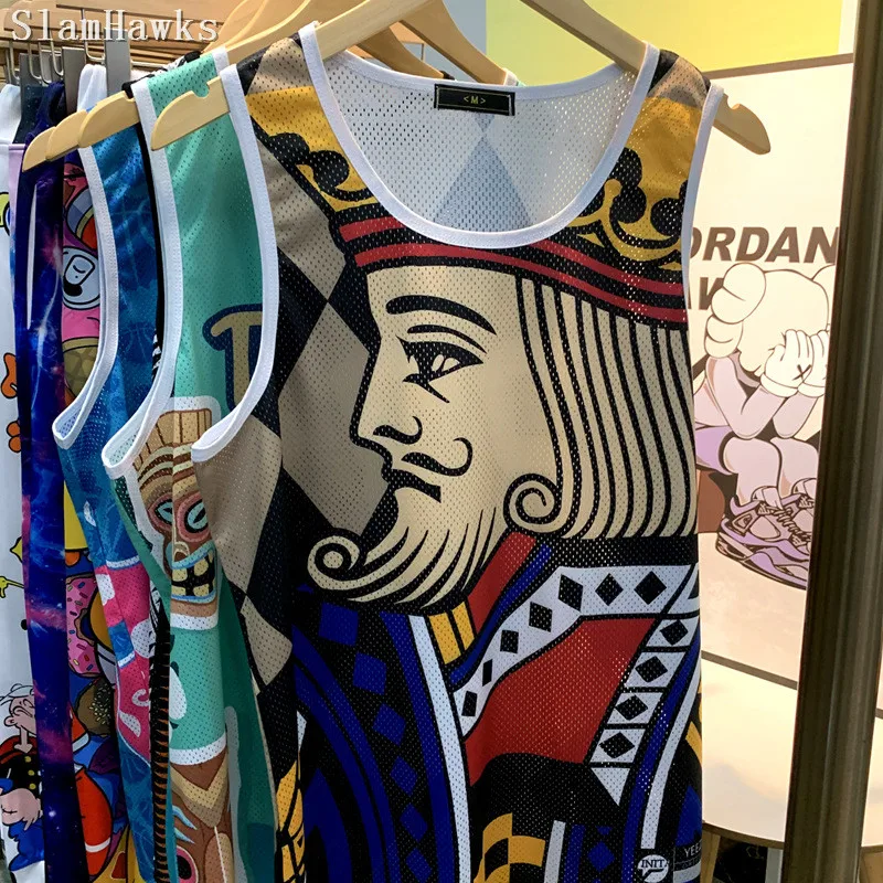 Hipjazer King Tiki 3D Print Battle Basketball Jersey CARTOON Summer Sport Beach Training Shirts Thermal Transfer Tanks