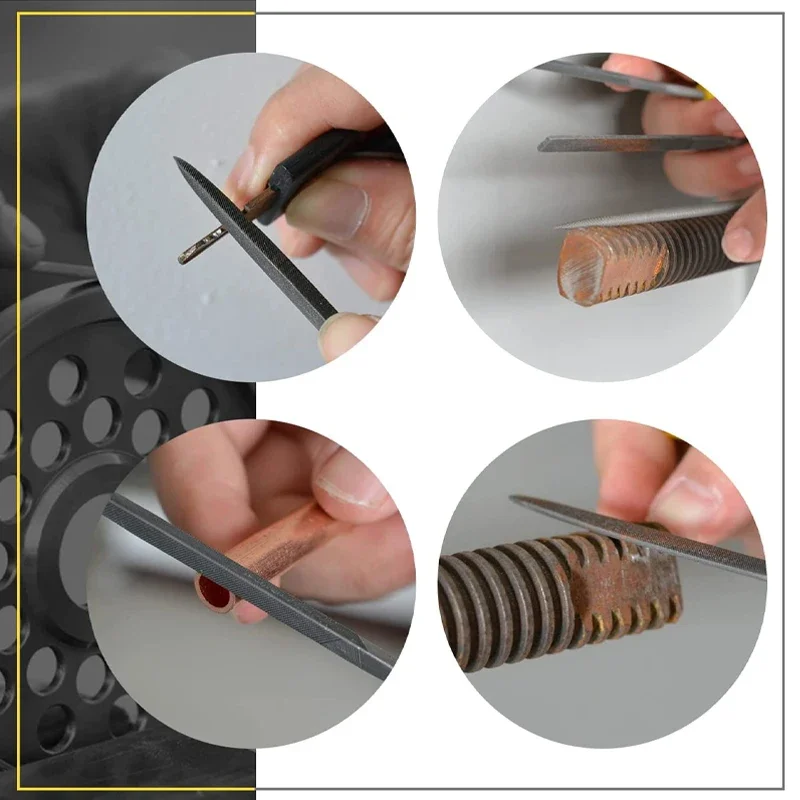 Description Picture 5 of item10 Pieces of Mixed Small File Set Plastic Handle Shaping Triangular Polishing Metal Steel File Flat File Hand Tools Files Set