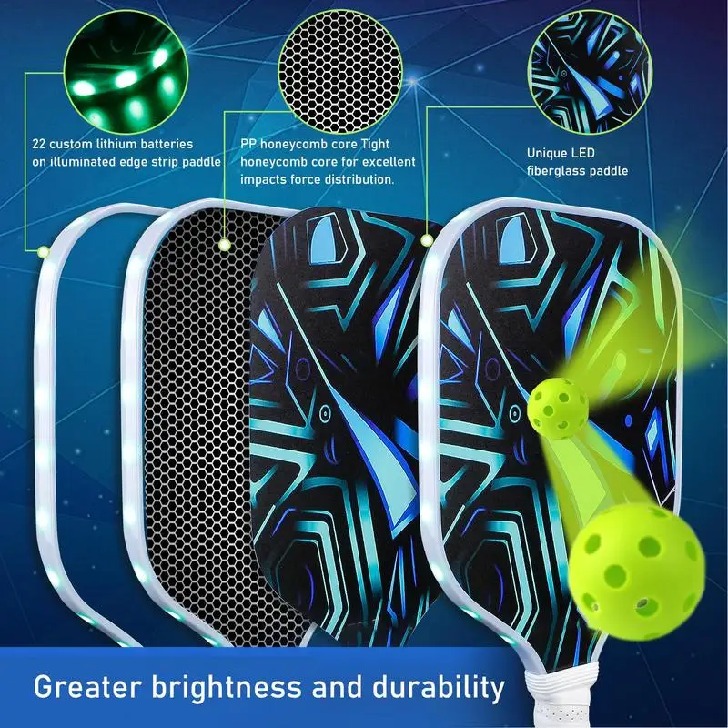LED Pickleball Paddles LED Fiberglass Lightweight Pickleball Racket Outdoor Supplies Comfortable Grip Anti-Slip Honeycomb Core