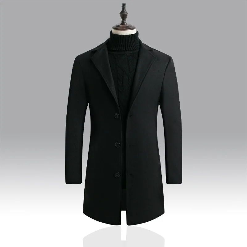 thumbnail image 1 of Abrigo de lana para hombre de otoño e invierno Abrigo largo de invierno Abrigos y chaquetas de lana para hombre, 1 of 5