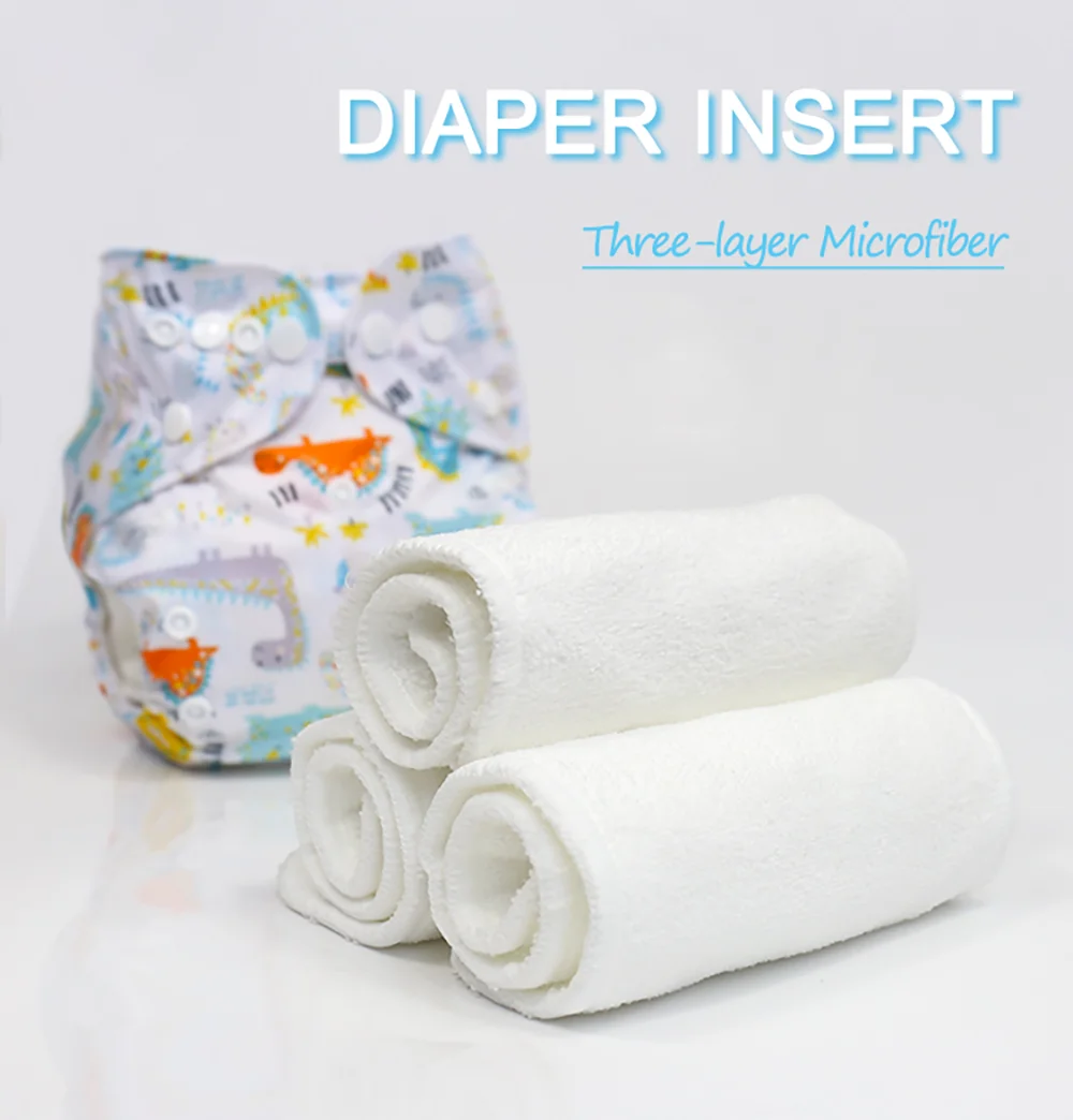 5pcs Diaper Inserts 3 Layers Microfiber Washable Reusable Inserts Super Water Absorbent for Cloth Diapers