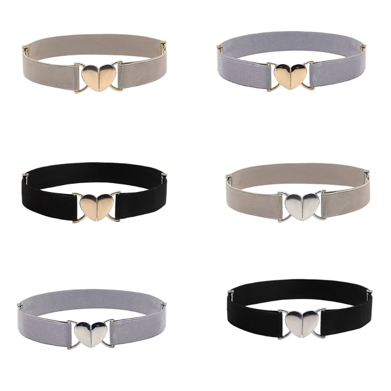 

Womens Belt Elastic Stretch Cinches Lady Cummerband Girls Heart Buckle Waistband