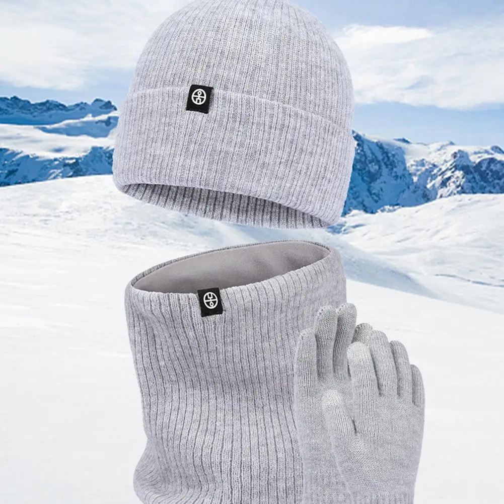 windproof hat scarf ultra thick windproof knitted winter beanie hat gloves scarf set soft elastic neck warmer gloves solid color Windproof Hat Scarf Ultra-thick Windproof Knitted Winter Beanie Hat Gloves Scarf Set Soft Elastic Neck Warmer Gloves Solid Color