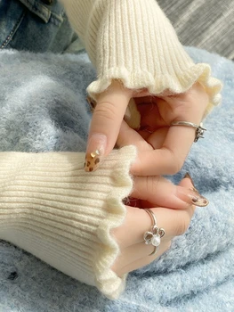 بلوفرات محبوكة برقبة دائرية لخريف وشتاء 2025 بلوزات نسائية ناعمة بأكمام طويلة سترة مكشكشة متعددة الاستخدامات قميص بطبقة أساسية ضيقة 6