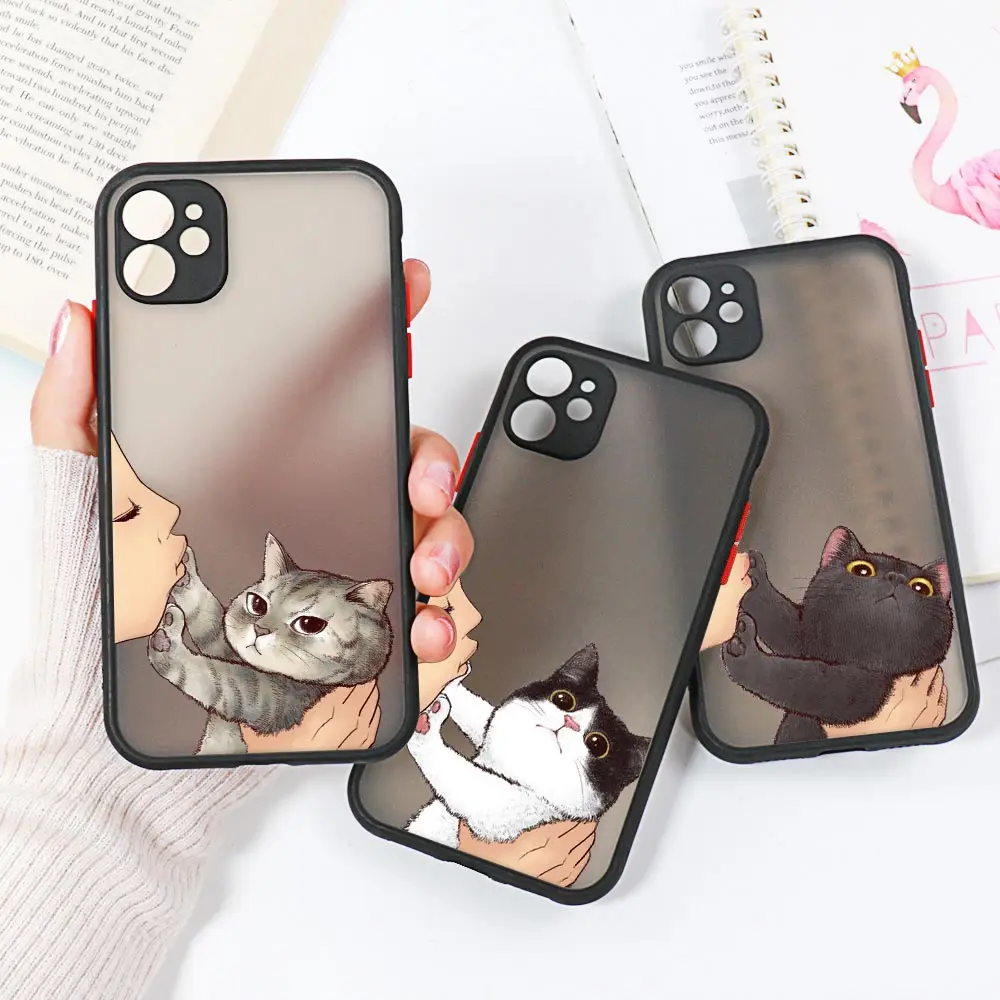 Cute Lovely Cat Waste Kiss Coque Iphone14 Custodia Per Iphone 11 13 14 12 Pro Max Mini X Xs Xr Se 6 7 8 Plus Cover Posteriore Opaca Trasparente
