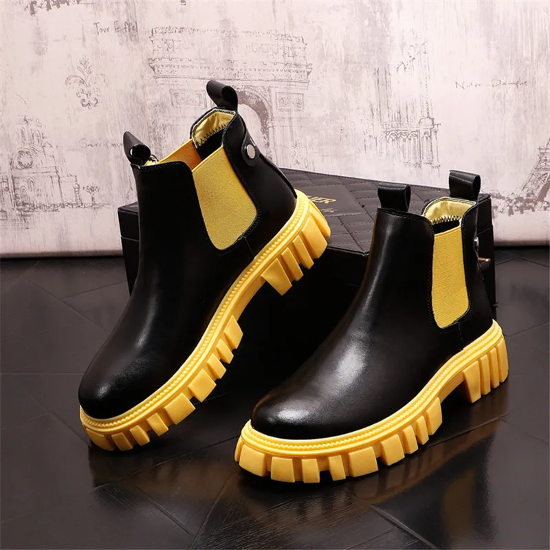 Fashion New Leather Men Casual high tops Shoes motorcycle boots Chelsea boots Young man work Zapatillas Hombre