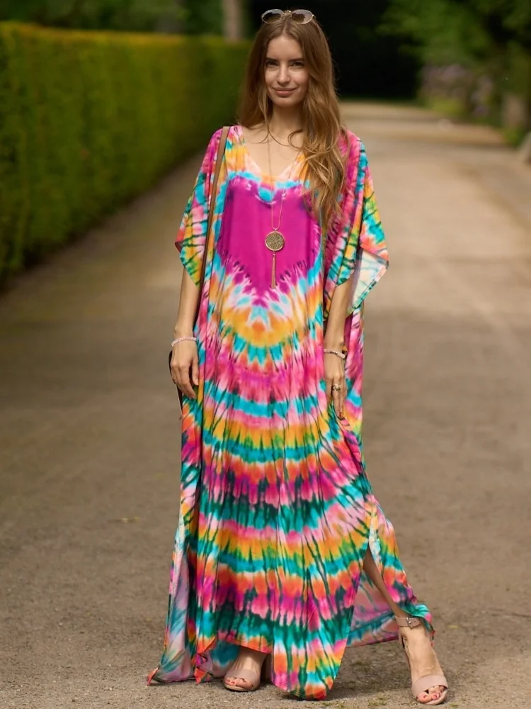 Bohemian Printed Women Plus Size vacation kaftan Summer Beach Maxi Dress Beachwear SwimSuit Cover Up swimsuit cover beach cover