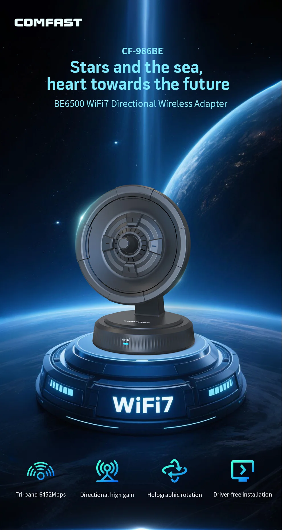 Comfast BE6500 WiFi 7 USB WiFi 어댑터 6500Mbps USB3.0 802.11BE WiFi 동글 Win10/11용 2.4G/5G/6GHz 네트워크 카드 드라이버 무료