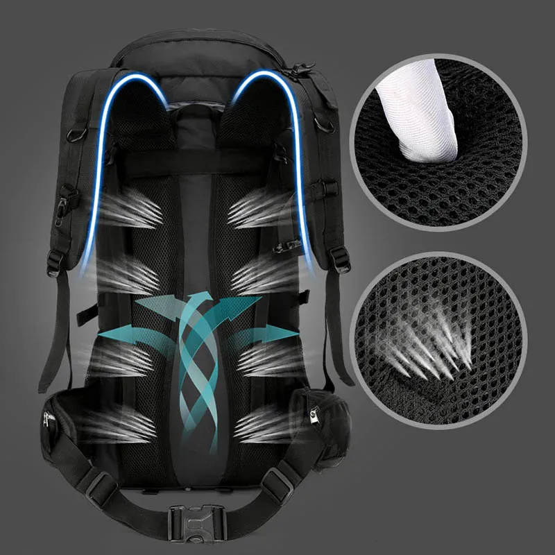 Bolsa de escalada para hombre, mochila de acampada con cubierta de lluvia, de gran capacidad, para viaje, deporte al aire libre, senderismo, mochila de hombro, 60L