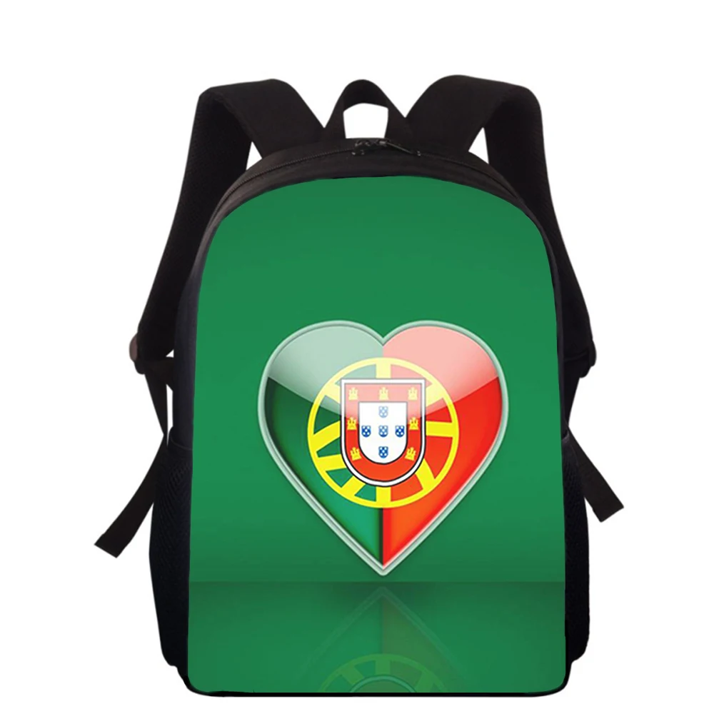 Portugal Flag 15” 3D Print Kids Backpack Primary School Bags for Boys Girls Back Pack Students School Book Bags