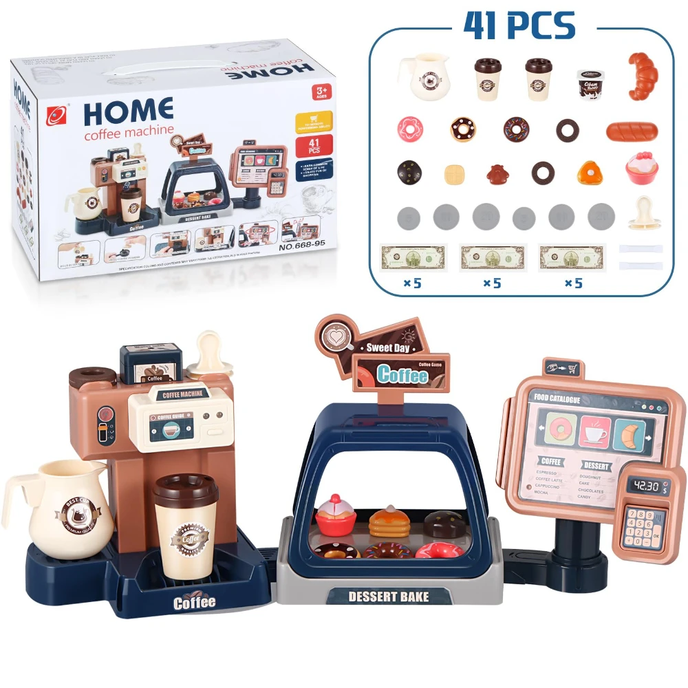 WizKidz-Coffee Maker Playset-Pretend Role Play Toy Kitchen Appliances with Fake Donuts Sound Light for Ages 3+ Boys & Girls
