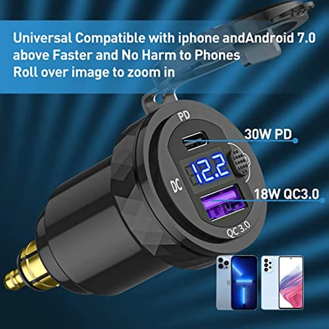 DIN Hella Stecker zu USB C PD 3,0 QC 3,0 USB Ladegerät Power Adapter  Voltmeter mit AUF-Off Schalter für BMW Ducati Triumph Motorrad