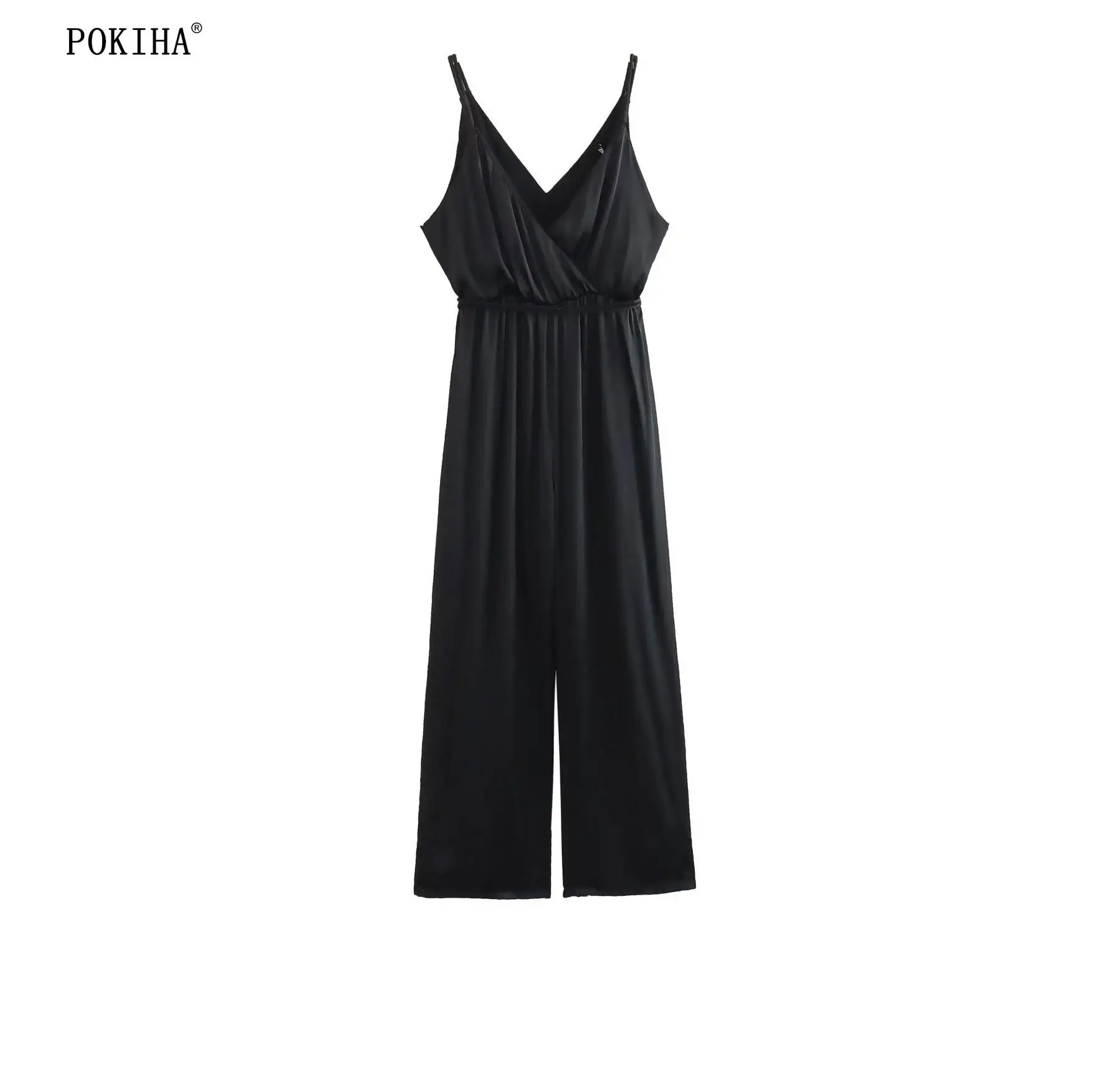 

Pokiha 2023 Fashion Women Black Sleeveless Straps Slip Slim Jumpsuits Office Lady Straight Leg Pants Casual Chic Female Rompers
