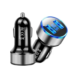 Dual USB Fast Charging Car Adapter with LCD Voltmeter Display (Silver)