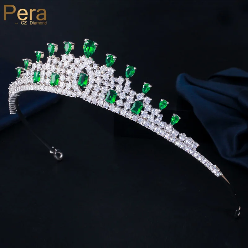 

Pera Elegant Green White Cubic Zirconia Bridal Tiara and Crowns Hair Accessories Costume Headwear Party Jewelry for Women H030