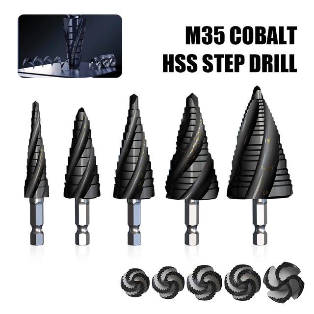 Cobalt Unibit 3-Piece Cobalt Step Drill Bit Set - Titanium Coated, 1/8-7/8 Range, 1/4 Hex Shank For Metal, Wood & DIY Projects Impact Drill - View #9