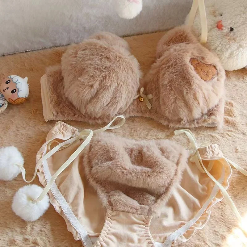 Autumn and winter plush underwear cute Japanese cartoon rabbit underwear  small chest gathered skin-friendly girls bralette - AliExpress