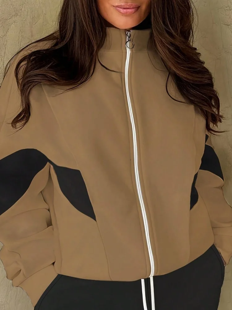 Wmstar Two Piece Set Plus SizeWomen Wholesale Casual Sportswear Features Fashionable Patchwork High Neck Coat Long Corset