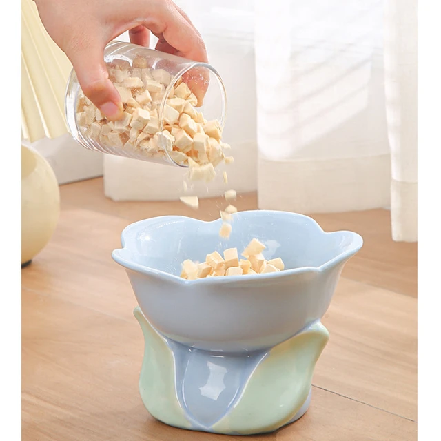 Flower Ceramic Cat Bowl Pet Food  Bowl for Cats Dogs Supplies Neck Protection 4