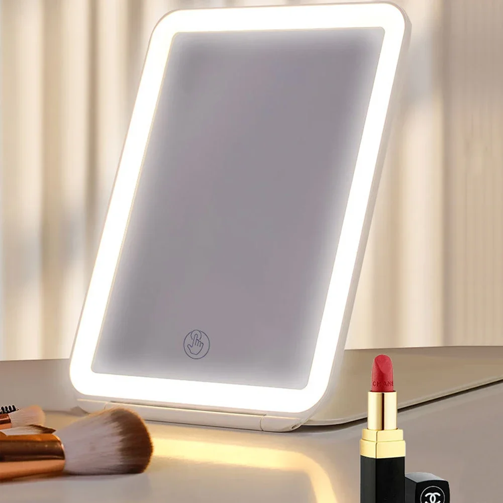 Makeup mirror USB charging folding 10x magnification touch screen LED light bedroom beauty dresser makeup mirror