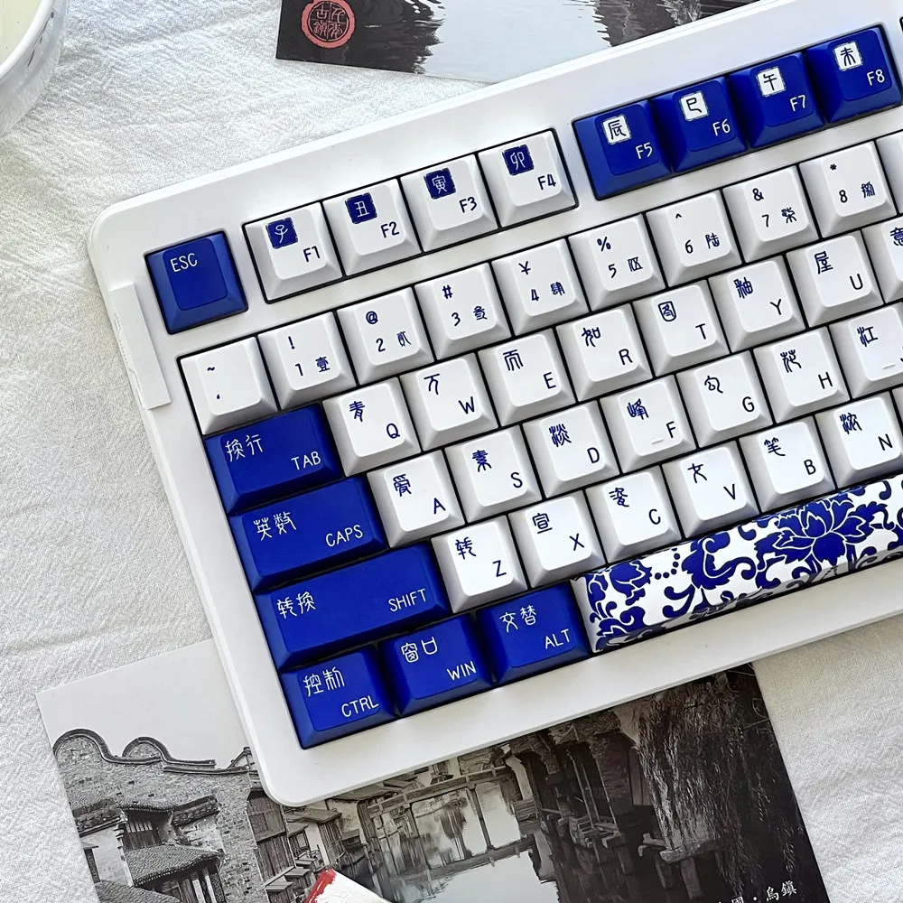 Estilo Chinês Keycap Porcelana Azul e Branca Dye Subbed Cherry mx Switch Gateron Kailh Ttc Design Original - Imagem 5