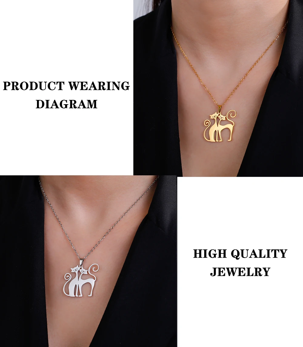Cat Pendant Necklace Stainless Steel Cute Animal Chain Necklace for Women Fashion Choker Jewelry - PeticaDeals
