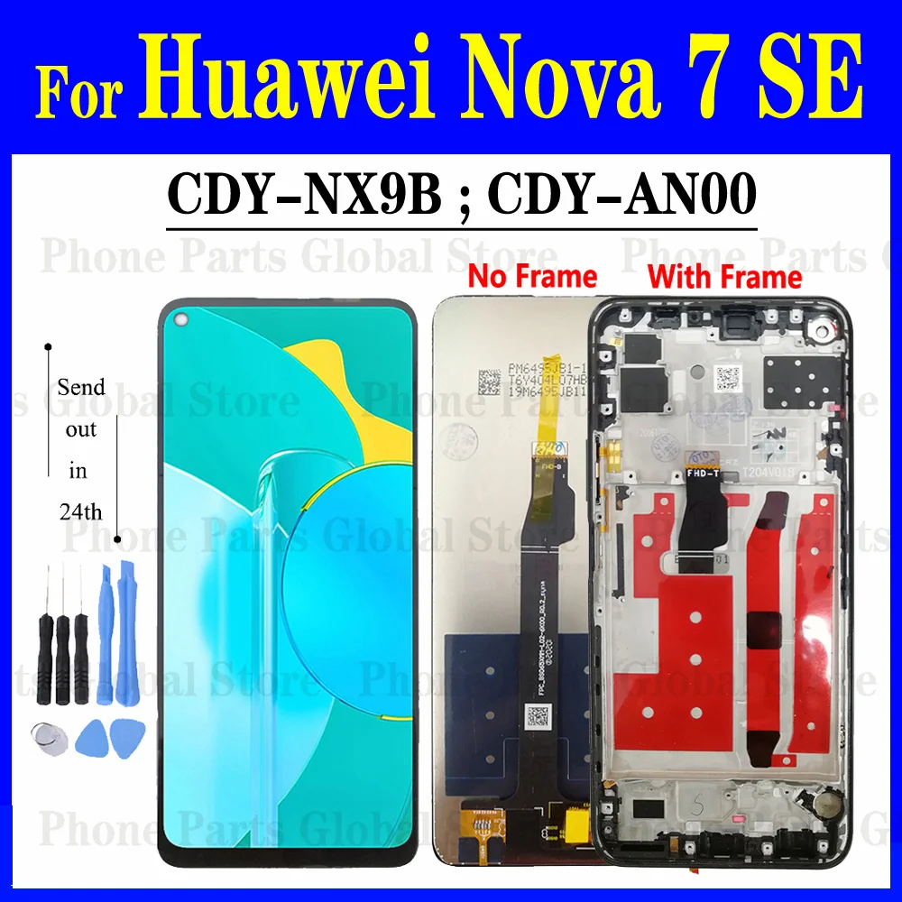 Дисплей 6,5 дюйма для Huawei Nova 7 SE, ЖК-дисплей с рамкой, сенсорный экран с цифровым преобразователем в сборе, запасные части Nova7SE