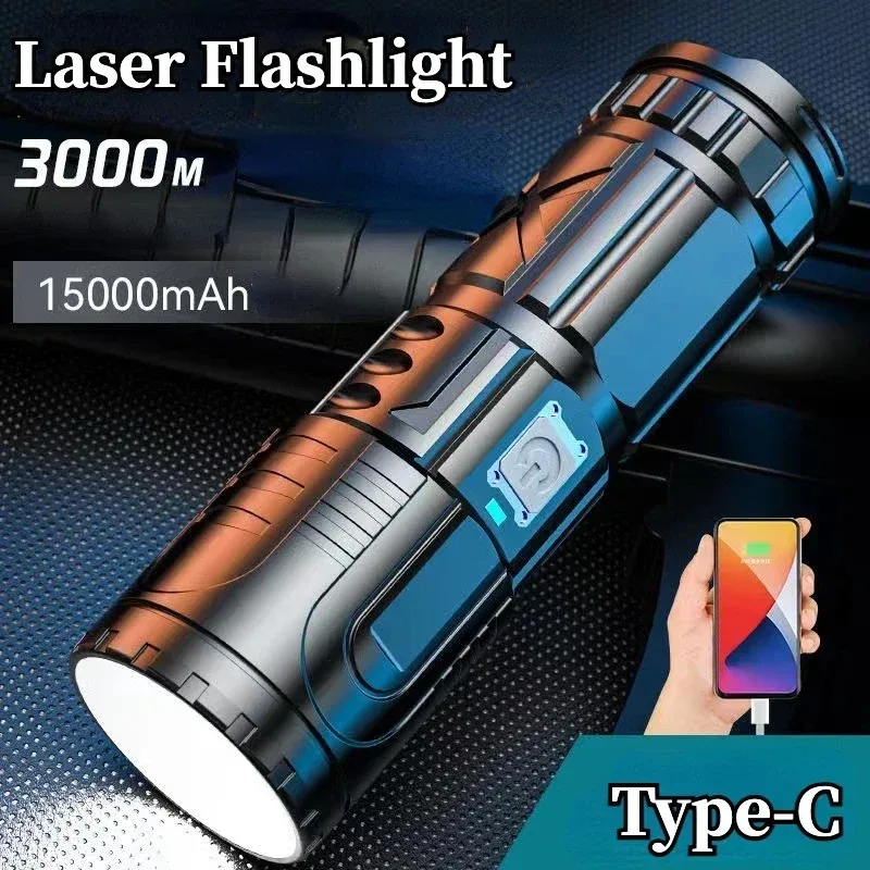 

Портативный белый лазерный фонарик с телескопическим зумом и USB-зарядкой, 6 режимов освещения, Большая диафрагма, водонепроницаемый уличный фонарик для кемпинга, рыбалки