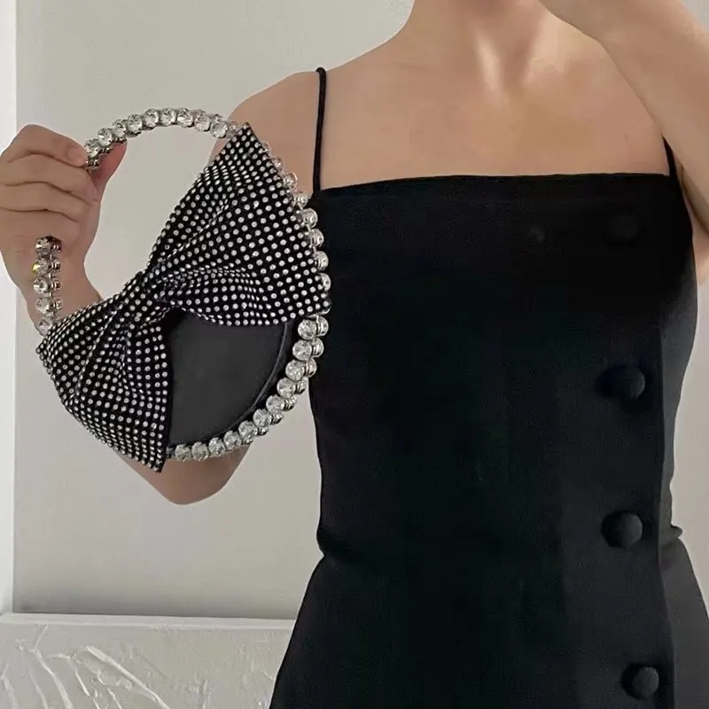 

Blogger internet celebrity same style bag with diamond semi-circle clutch bag niche design bow velvet diamond evening bag
